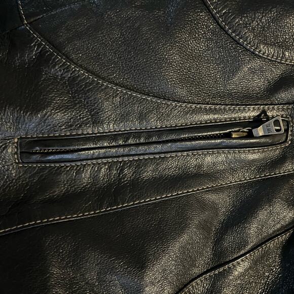 Womens Leather & Fur Collar Jacket Mob Wives Biker Moto Size M Espresso - Picture 5 of 9